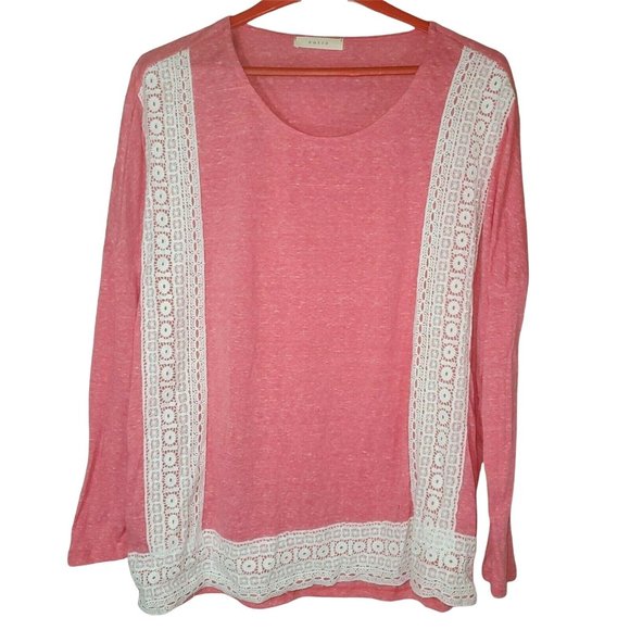 entro NWOT {boutique brand} Pink Lace Long-Sleeve Top Size Large - Picture 1 of 8